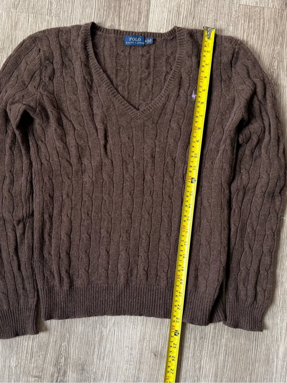 Polo Ralph Lauren Wool Cashmere Cable Knit V-Neck Sweater M